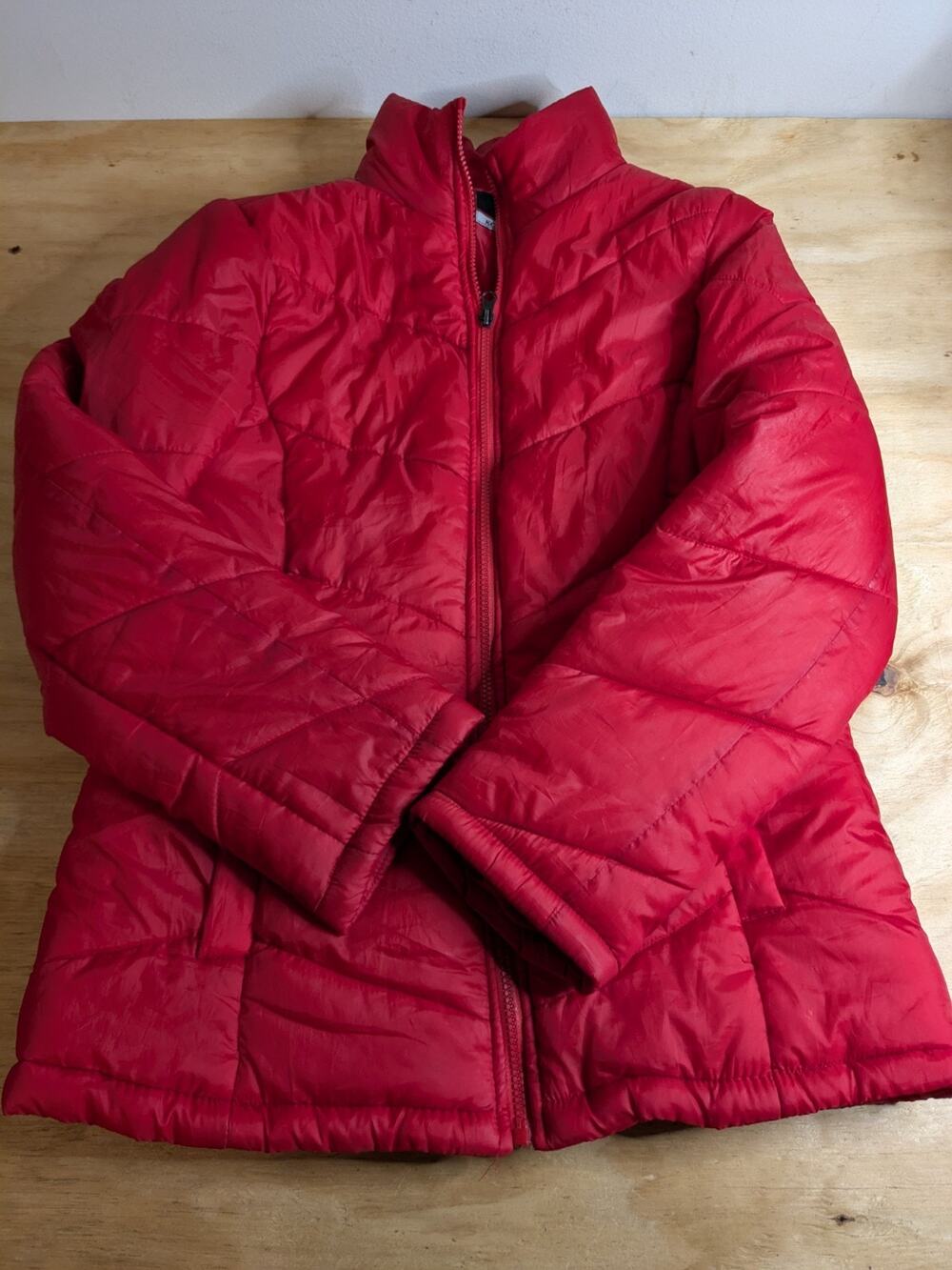 KC Collections Women's Puffer Coat Sz M Red Long Sleeve Jacket